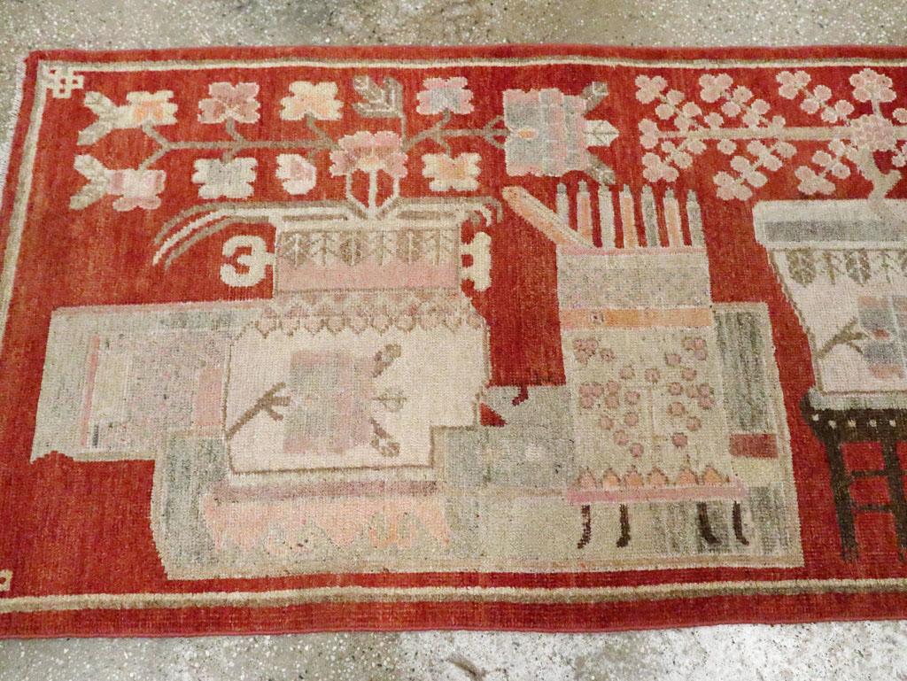 Vintage East Turkestan Pictorial Khotan Runner, No.29780 - Galerie Shabab