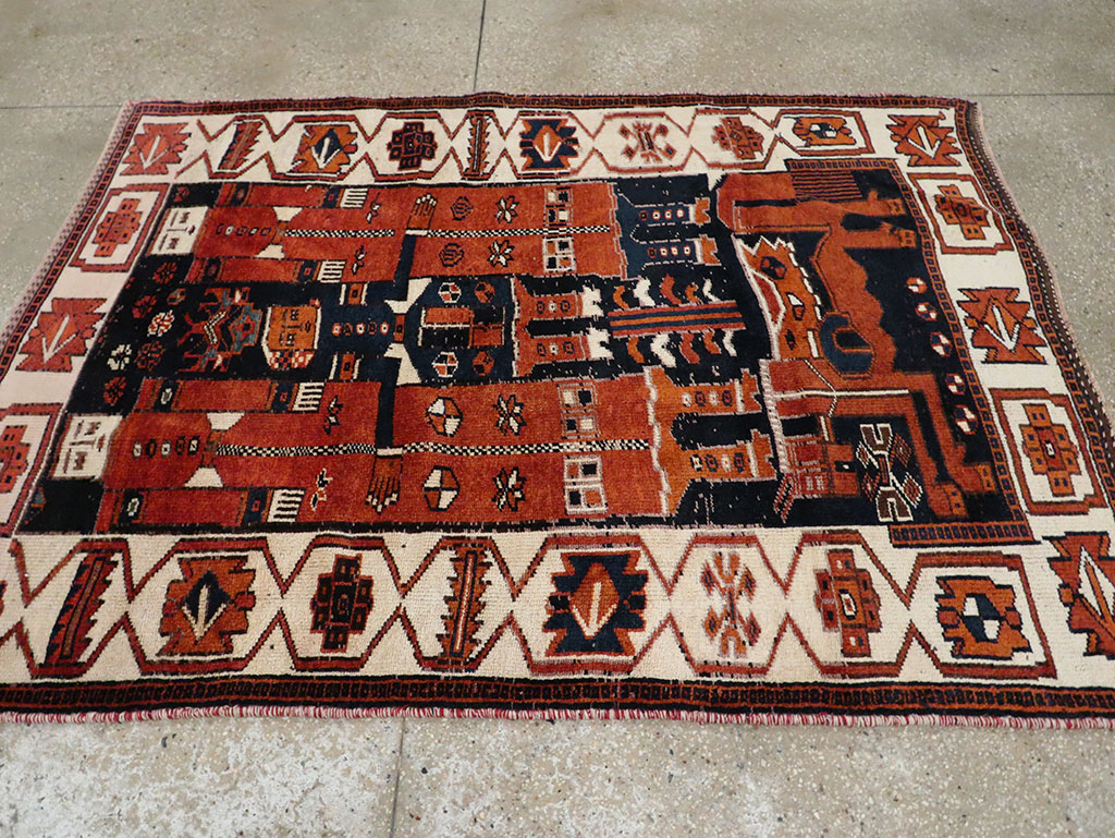 Vintage Persian Pictorial Bakhtiari Rug, No.30028 - Galerie Shabab