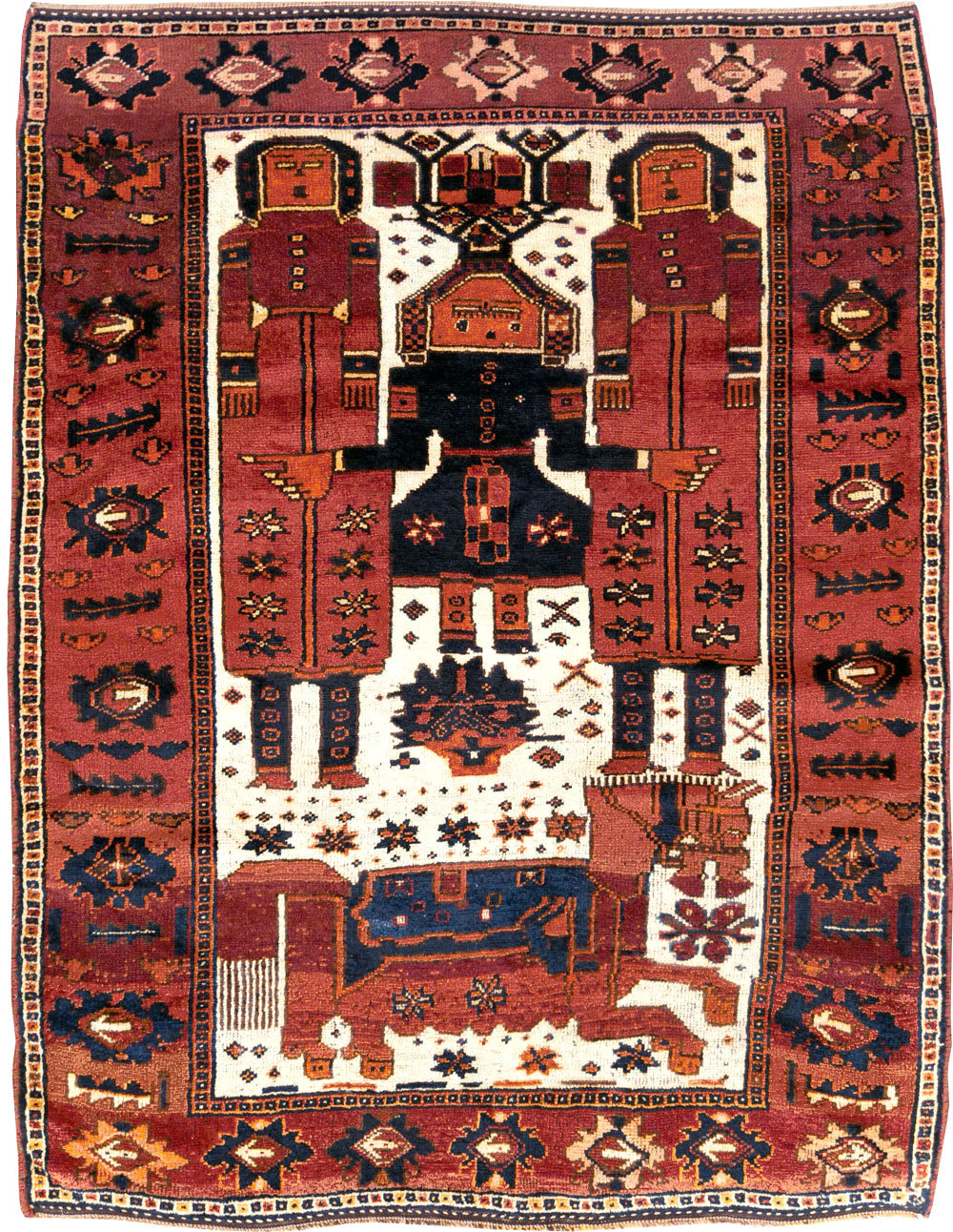 Vintage Persian Pictorial Bakhtiari Rug, No.30029 - Galerie Shabab