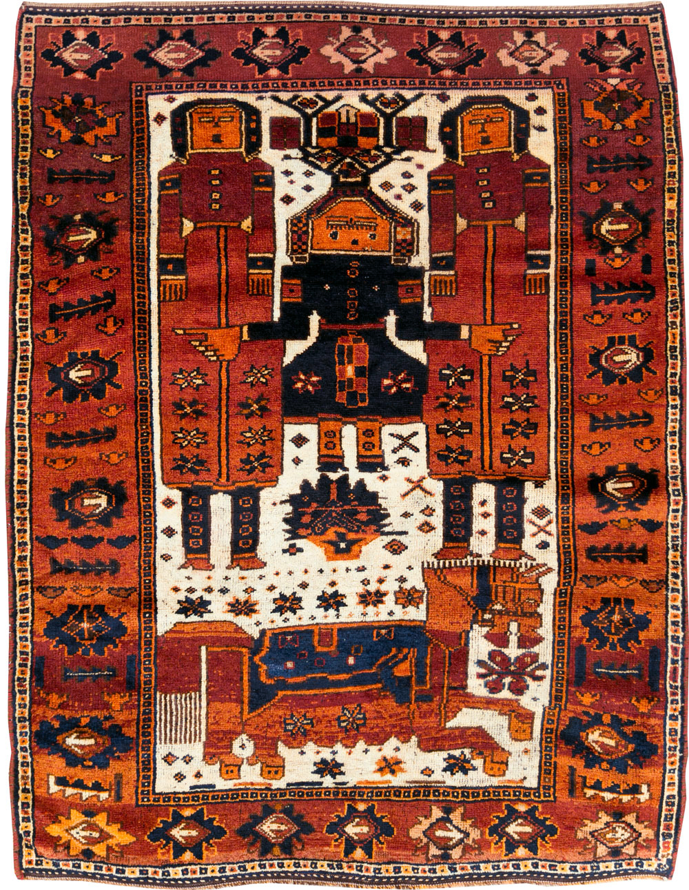 Vintage Persian Pictorial Bakhtiari Rug, No.30029 - Galerie Shabab