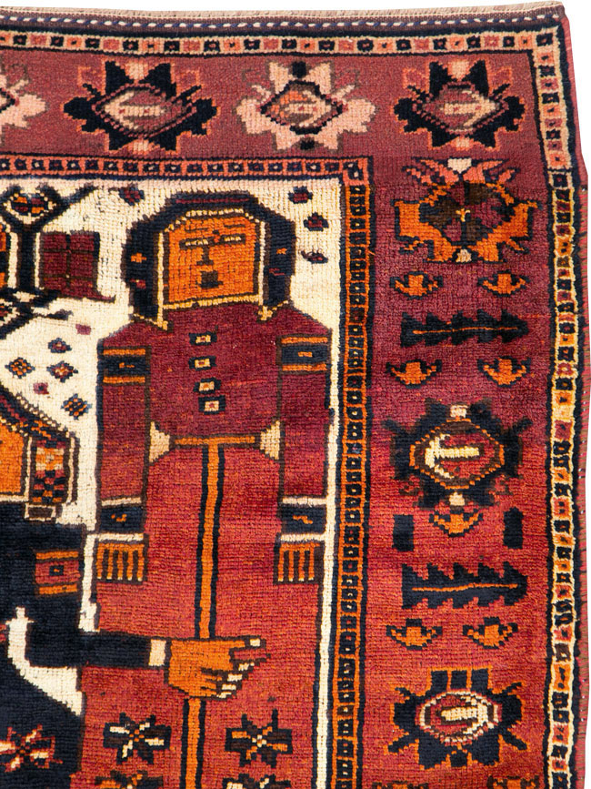 Vintage Persian Pictorial Bakhtiari Rug, No.30029 - Galerie Shabab