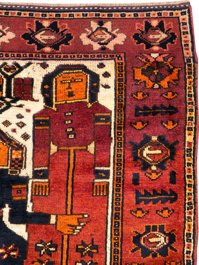 Vintage Persian Pictorial Bakhtiari Rug, No.30029 - Galerie Shabab