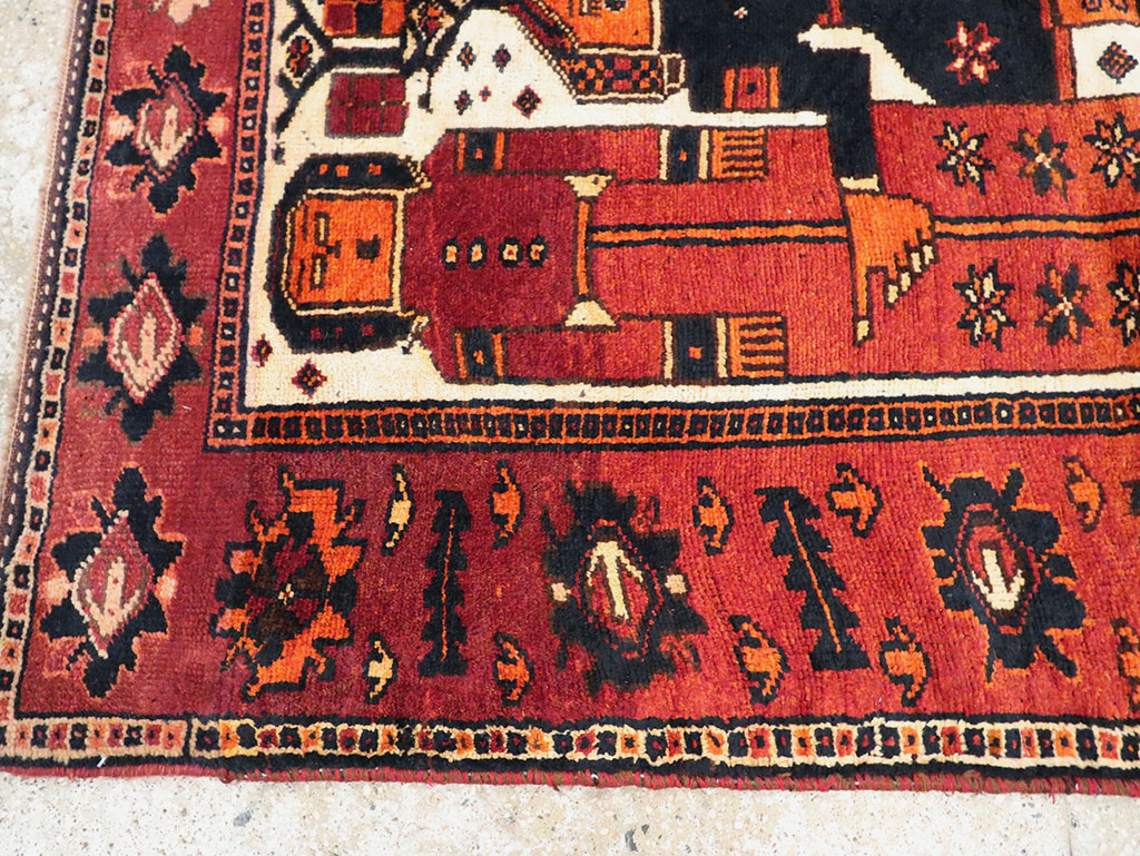 Vintage Persian Pictorial Bakhtiari Rug, No.30029 - Galerie Shabab