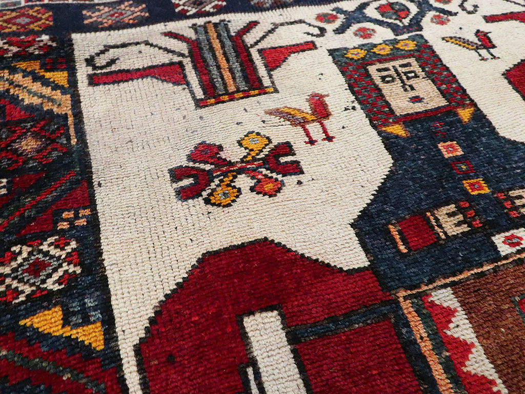 Vintage Persian Pictorial Bakhtiari Square Accent Rug (Pair: 1 of 2), No.30033 - Galerie Shabab