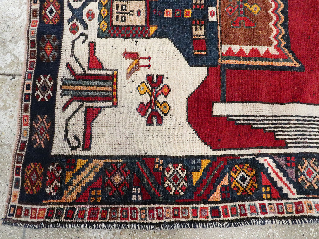 Vintage Persian Pictorial Bakhtiari Square Accent Rug (Pair: 1 of 2), No.30033 - Galerie Shabab