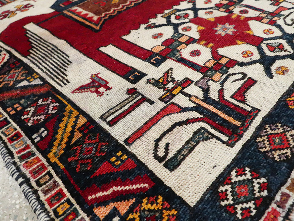 Vintage Persian Pictorial Bakhtiari Square Accent Rug (Pair: 1 of 2), No.30033 - Galerie Shabab