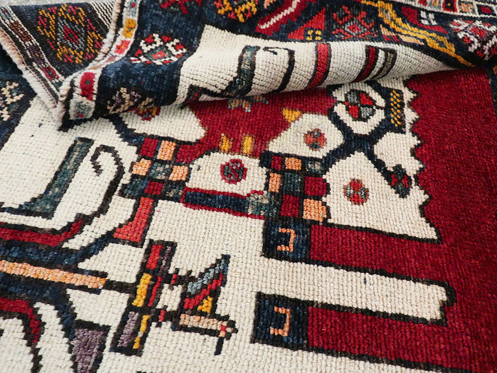 Vintage Persian Pictorial Bakhtiari Square Accent Rug (Pair: 1 of 2), No.30033 - Galerie Shabab