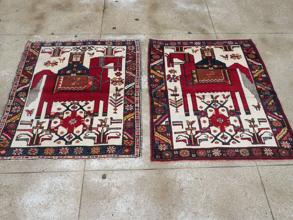 Vintage Persian Pictorial Bakhtiari Square Accent Rug (Pair: 1 of 2), No.30033 - Galerie Shabab