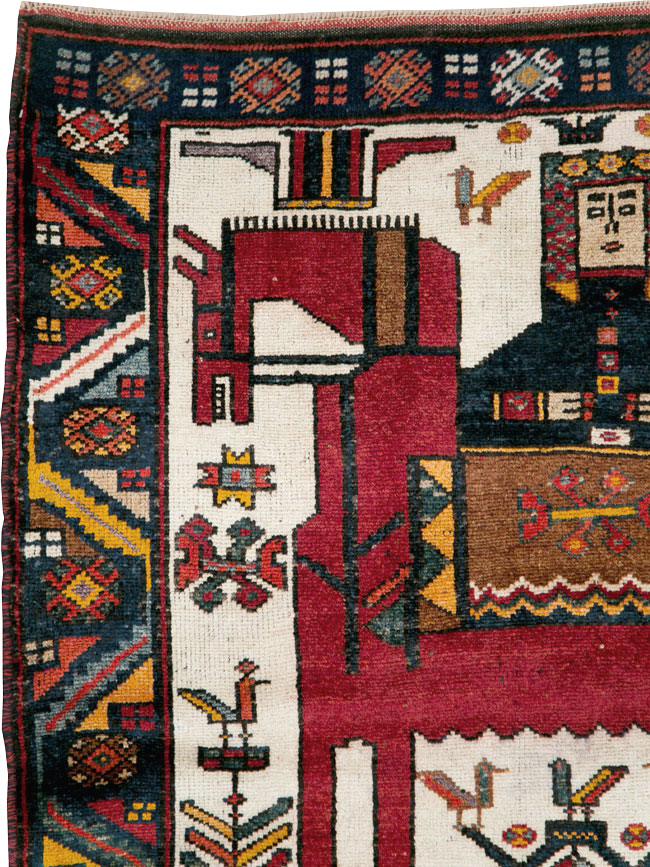 Vintage Persian Pictorial Bakhtiari Square Accent Rug (Pair: 2 of 2), No.30034 - Galerie Shabab