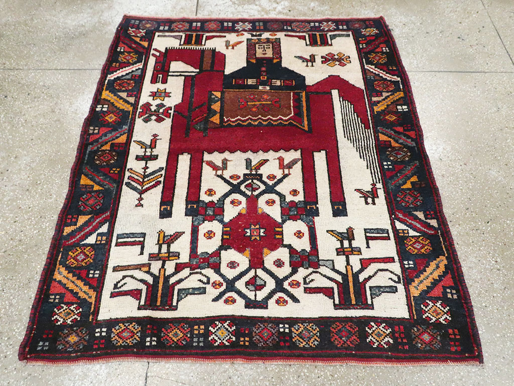 Vintage Persian Pictorial Bakhtiari Square Accent Rug (Pair: 2 of 2), No.30034 - Galerie Shabab