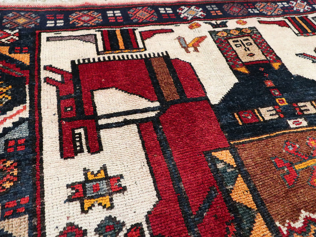 Vintage Persian Pictorial Bakhtiari Square Accent Rug (Pair: 2 of 2), No.30034 - Galerie Shabab