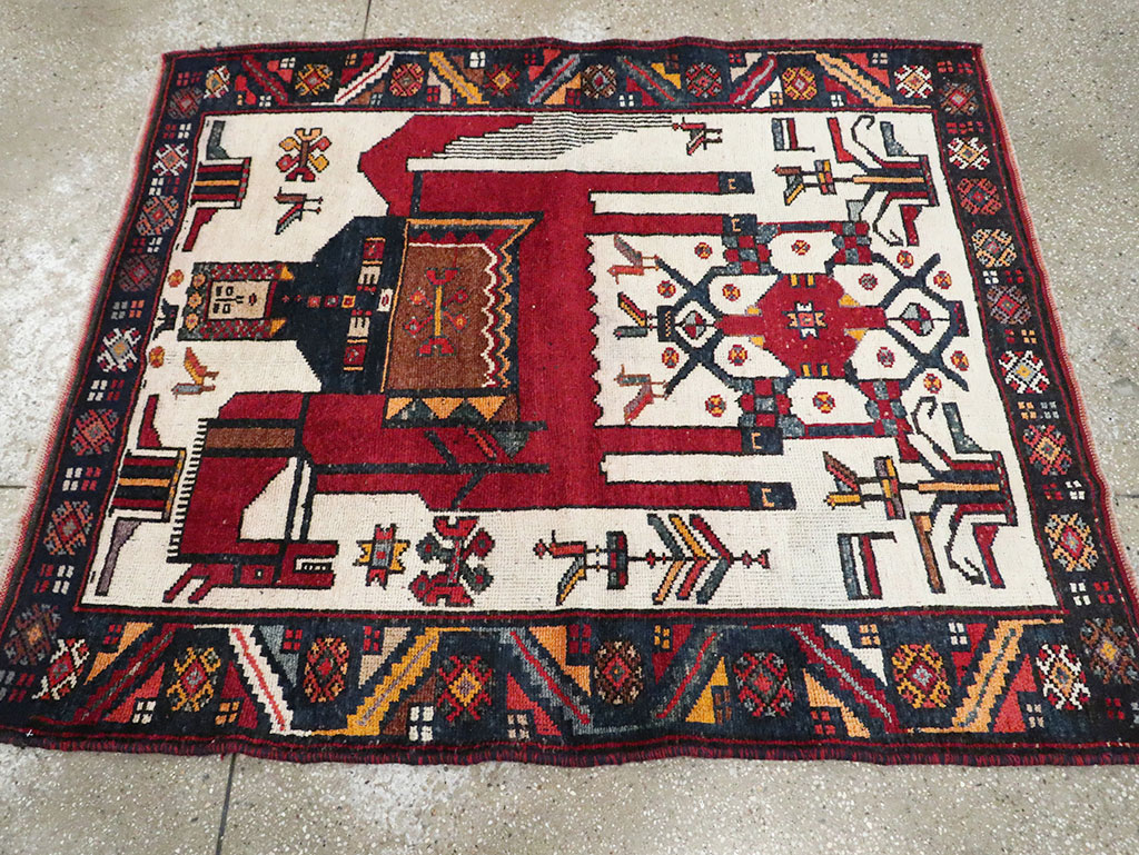 Vintage Persian Pictorial Bakhtiari Square Accent Rug (Pair: 2 of 2), No.30034 - Galerie Shabab