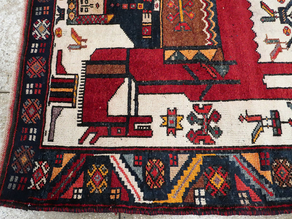 Vintage Persian Pictorial Bakhtiari Square Accent Rug (Pair: 2 of 2), No.30034 - Galerie Shabab