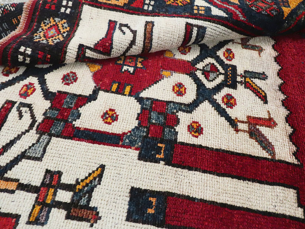 Vintage Persian Pictorial Bakhtiari Square Accent Rug (Pair: 2 of 2), No.30034 - Galerie Shabab