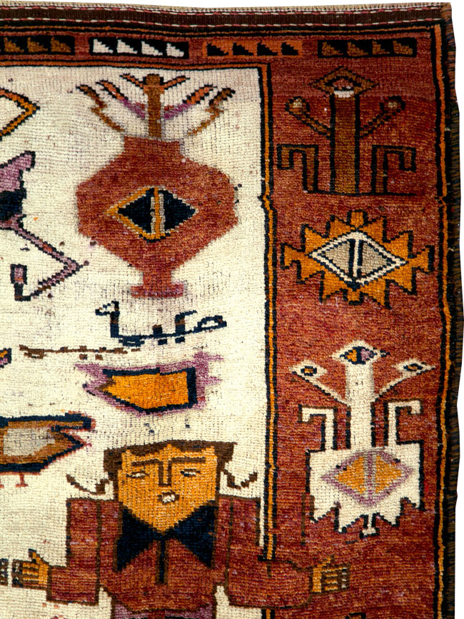 Vintage Persian Pictorial Bakhtiari Accent Rug, No.30036 - Galerie Shabab