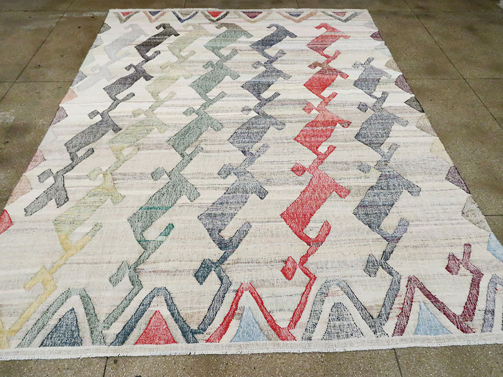 Contemporary Geometric Turkish Flatweave, No.30112 - Galerie Shabab