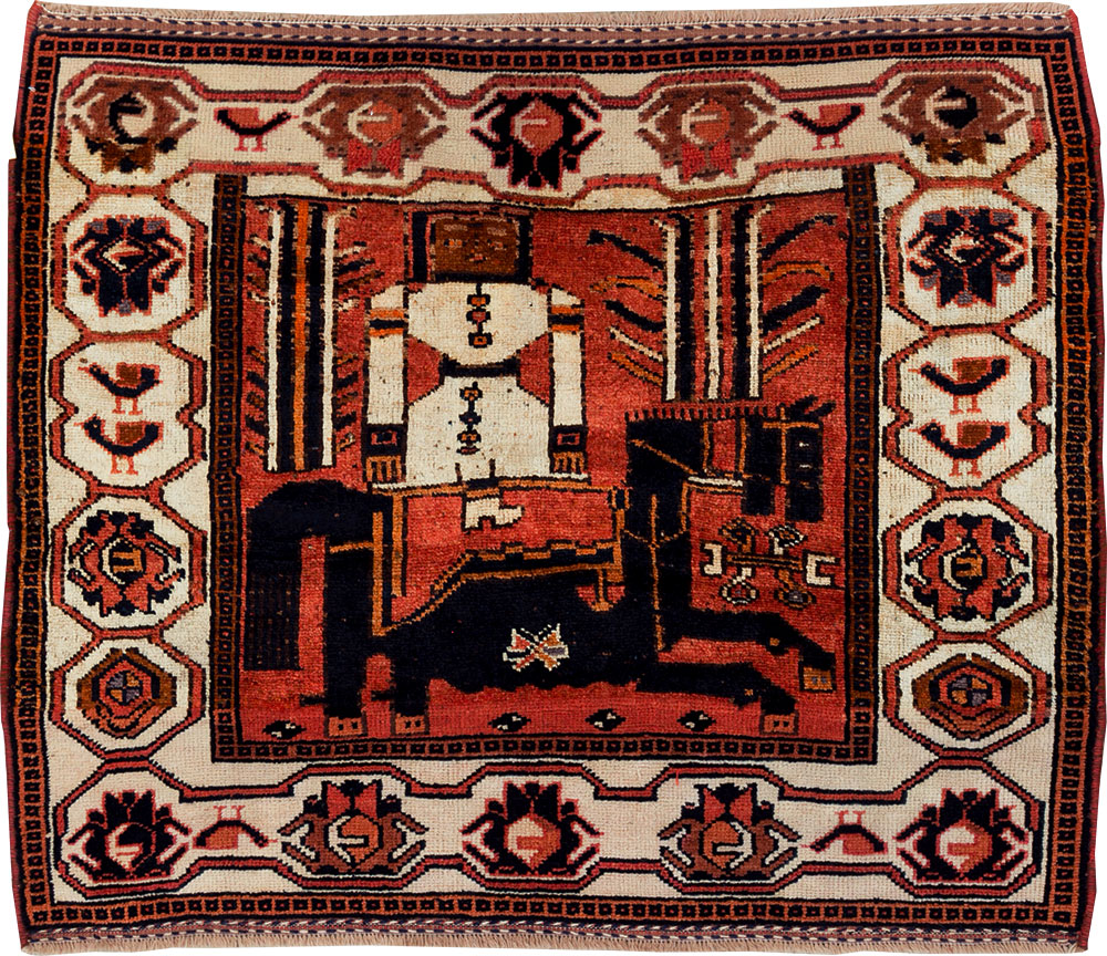 Vintage Persian Pictorial Bakhtiari Accent Rug, No.30144 - Galerie Shabab