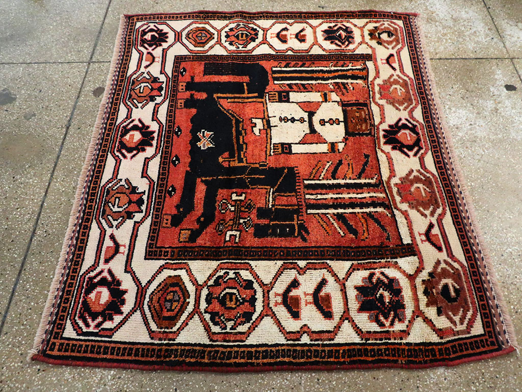 Vintage Persian Pictorial Bakhtiari Accent Rug, No.30144 - Galerie Shabab