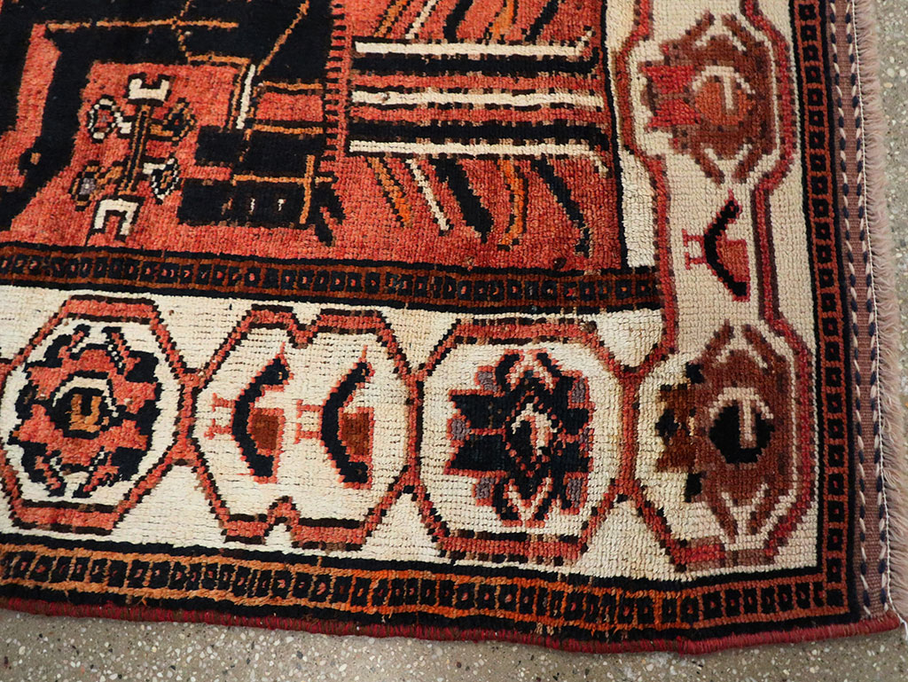 Vintage Persian Pictorial Bakhtiari Accent Rug, No.30144 - Galerie Shabab