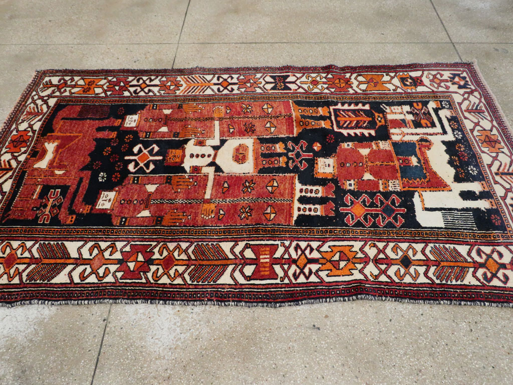 Vintage Persian Pictorial Bakhtiari Rug, No.30145 - Galerie Shabab