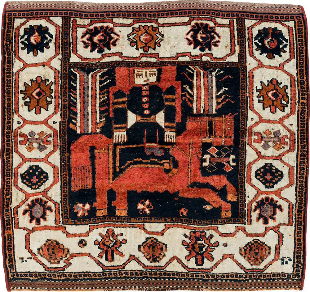 Vintage Persian Pictorial Bakhtiari Accent Rug, No.30146 - Galerie Shabab