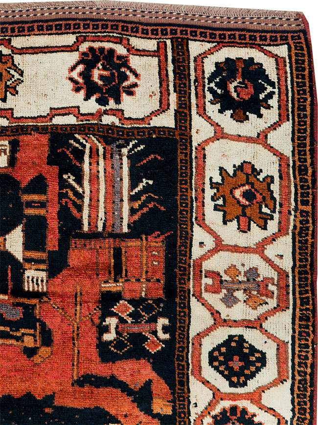 Vintage Persian Pictorial Bakhtiari Accent Rug, No.30146 - Galerie Shabab