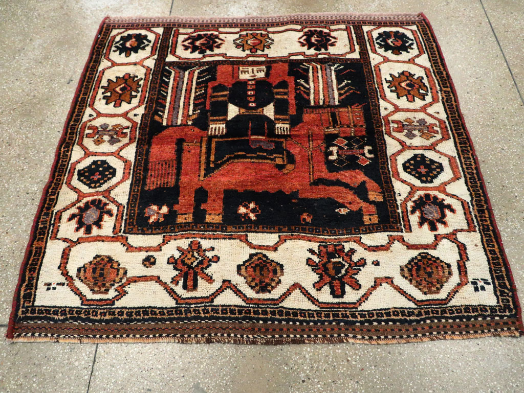 Vintage Persian Pictorial Bakhtiari Accent Rug, No.30146 - Galerie Shabab