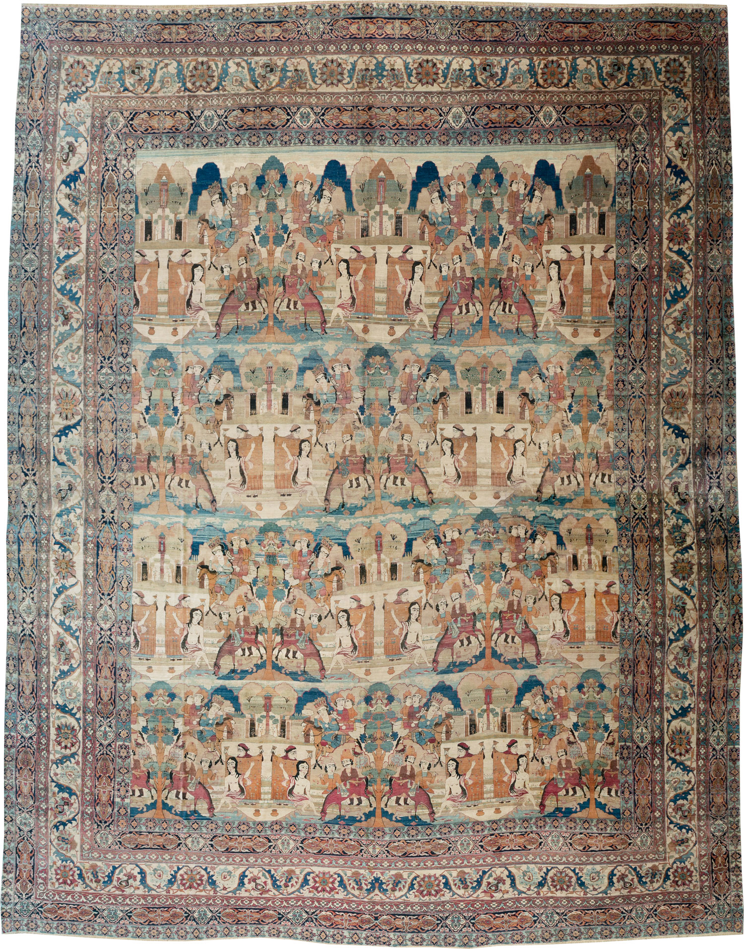 Antique Persian Lavar Kerman Pictorial Oversize Carpet, No.30212 - Galerie Shabab