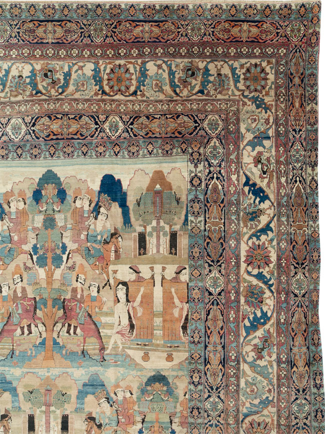 Antique Persian Lavar Kerman Pictorial Oversize Carpet, No.30212 - Galerie Shabab
