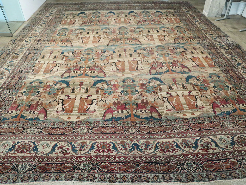 Antique Persian Lavar Kerman Pictorial Oversize Carpet, No.30212 - Galerie Shabab