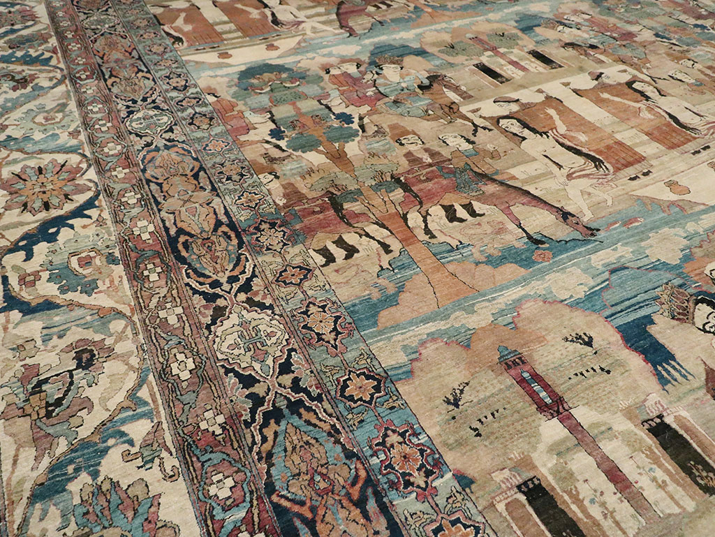 Antique Persian Lavar Kerman Pictorial Oversize Carpet, No.30212 - Galerie Shabab
