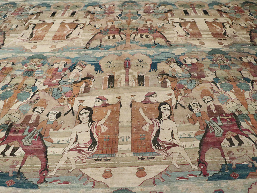 Antique Persian Lavar Kerman Pictorial Oversize Carpet, No.30212 - Galerie Shabab