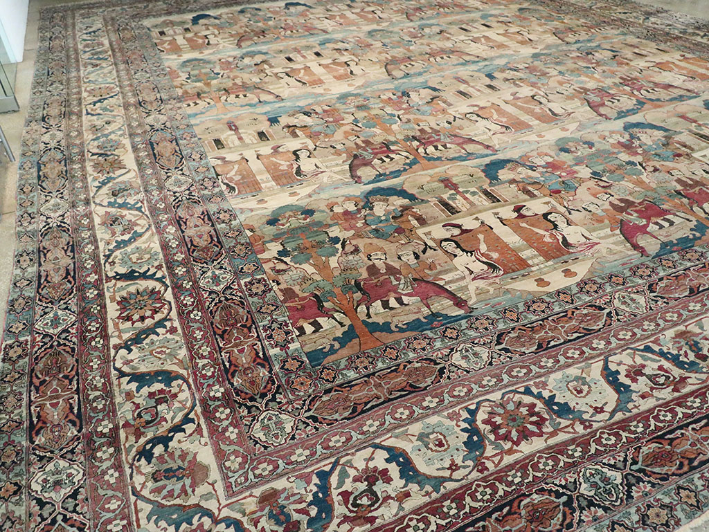 Antique Persian Lavar Kerman Pictorial Oversize Carpet, No.30212 - Galerie Shabab