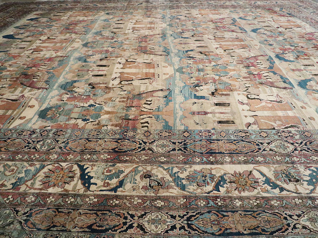Antique Persian Lavar Kerman Pictorial Oversize Carpet, No.30212 - Galerie Shabab