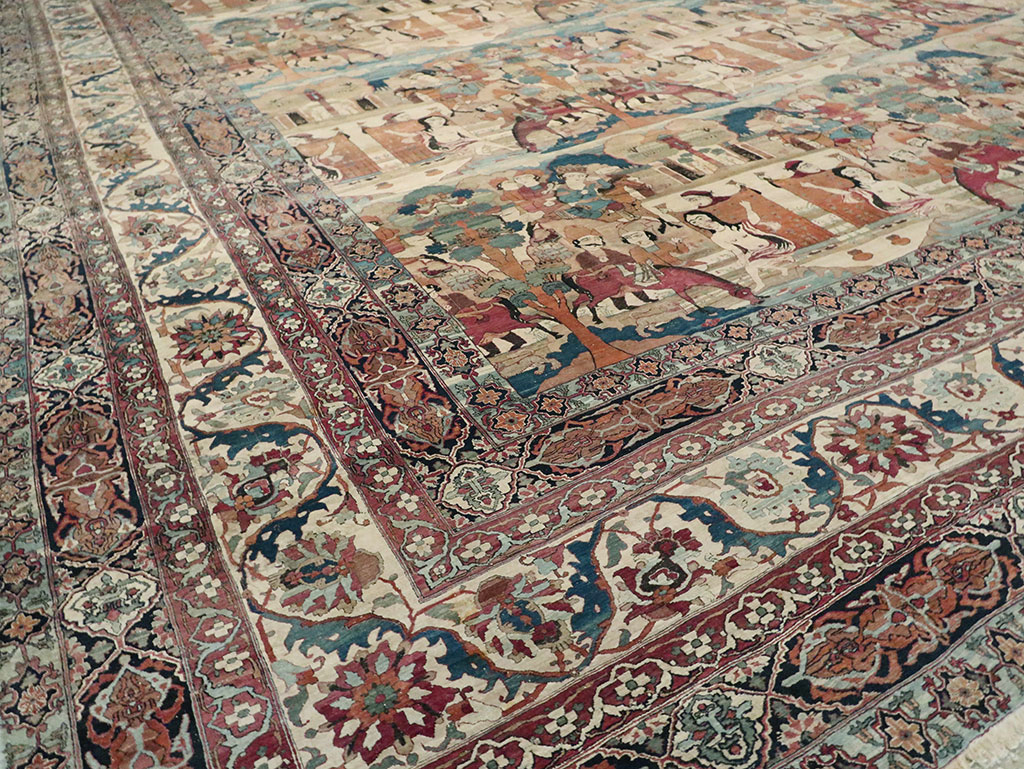 Antique Persian Lavar Kerman Pictorial Oversize Carpet, No.30212 - Galerie Shabab