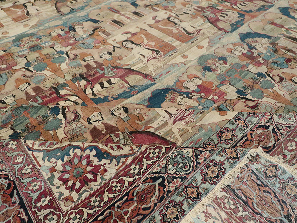 Antique Persian Lavar Kerman Pictorial Oversize Carpet, No.30212 - Galerie Shabab