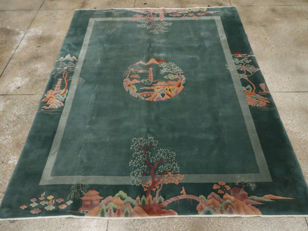Mid-20th Century Handmade Chinese Art Deco Carpet, No.30217 - Galerie Shabab