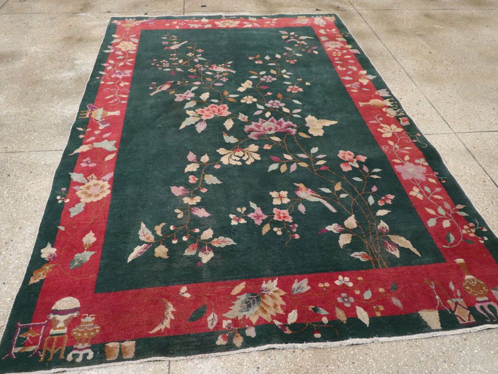 Vintage Chinese Art Deco Accent Rug, No.30239 - Galerie Shabab