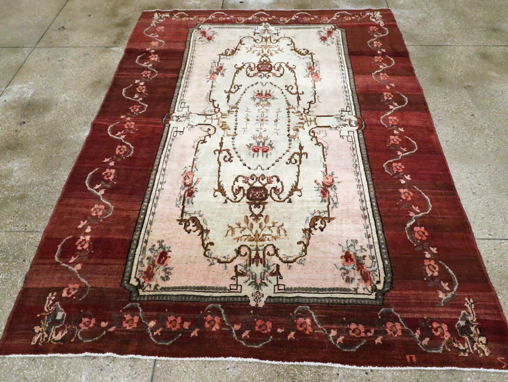French Inspired Vintage Turkish Anatolian Small Room Size Carpet, No.30295 - Galerie Shabab