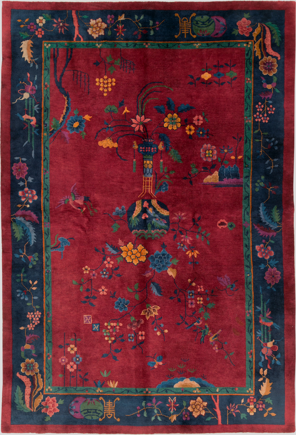 Vintage Chinese Art Deco Accent Rug, No.30308 - Galerie Shabab