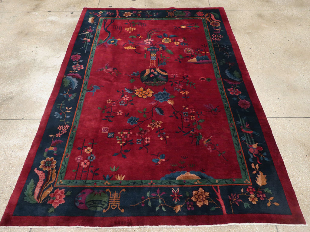 Vintage Chinese Art Deco Accent Rug, No.30308 - Galerie Shabab