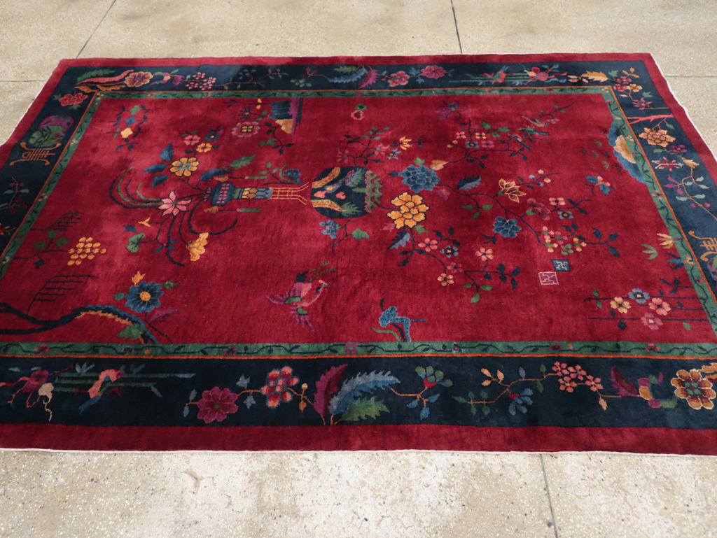 Vintage Chinese Art Deco Accent Rug, No.30308 - Galerie Shabab
