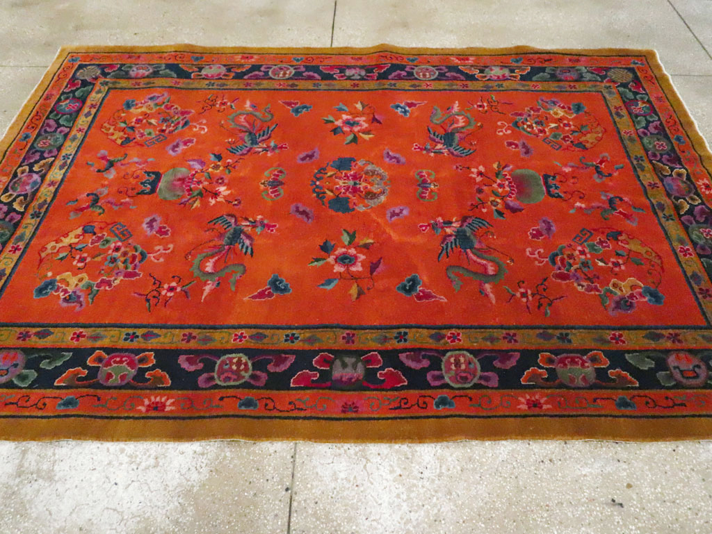 Vintage Chinese Dragon Art Deco Carpet, No.30323 - Galerie Shabab