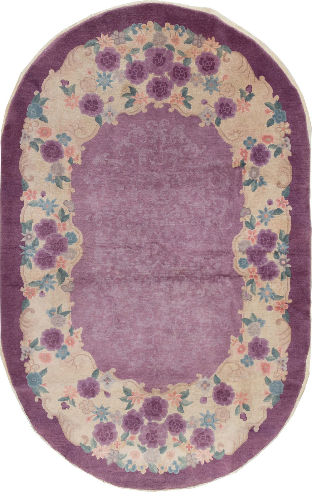 Round Oval Vintage Chinese Art Deco Accent Rug, No.30345 - Galerie Shabab