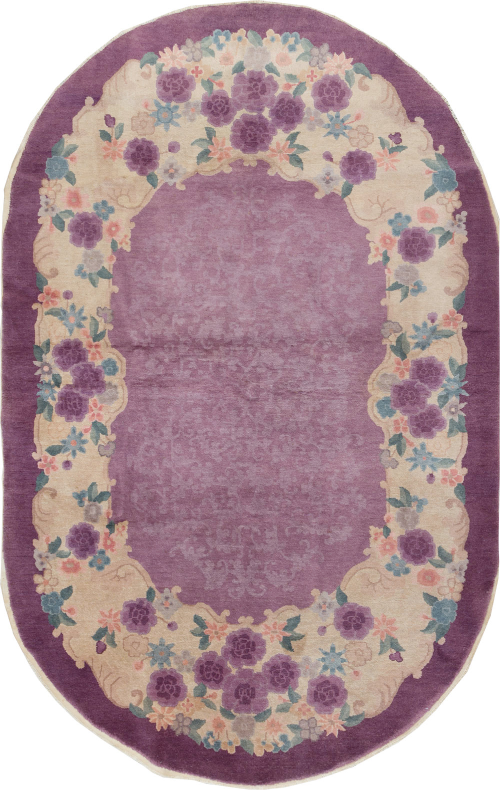 Round Oval Vintage Chinese Art Deco Accent Rug, No.30345 - Galerie Shabab