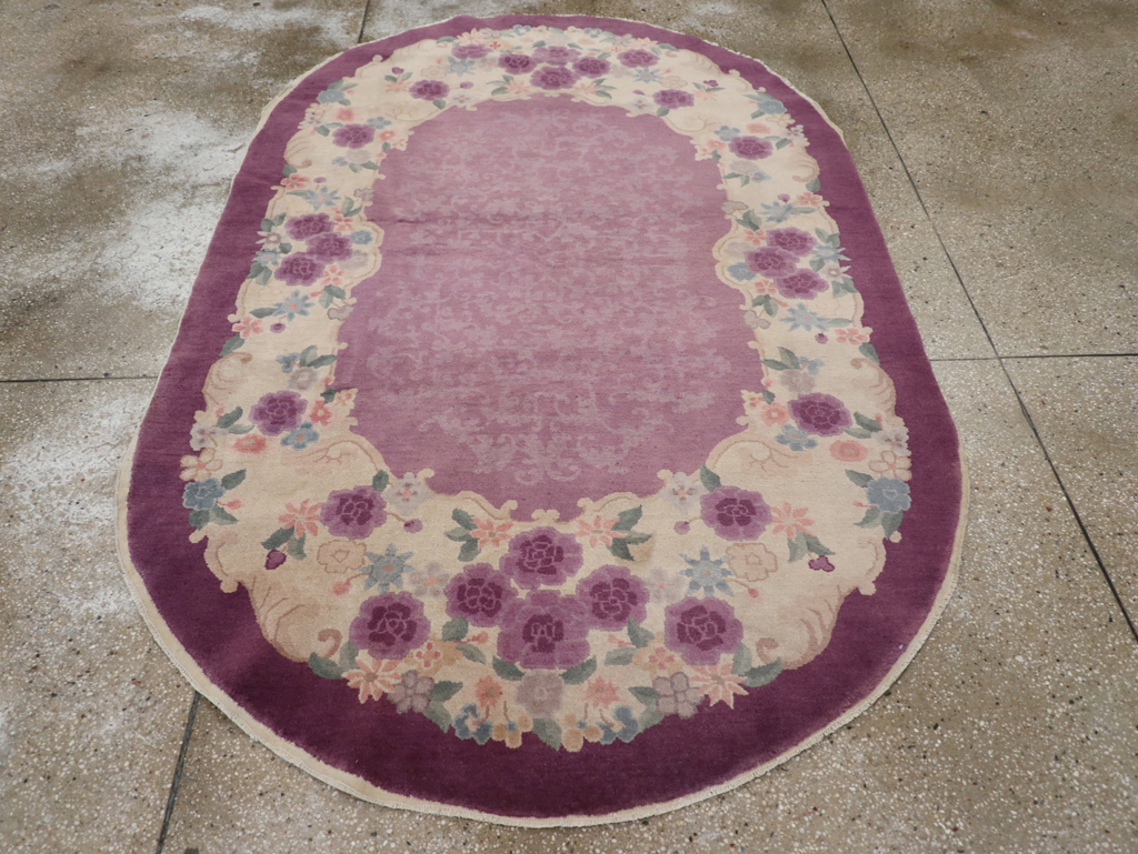 Round Oval Vintage Chinese Art Deco Accent Rug, No.30345 - Galerie Shabab