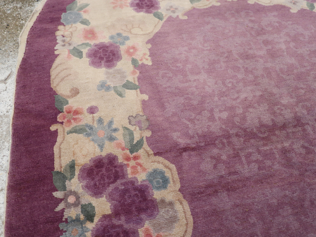 Round Oval Vintage Chinese Art Deco Accent Rug, No.30345 - Galerie Shabab