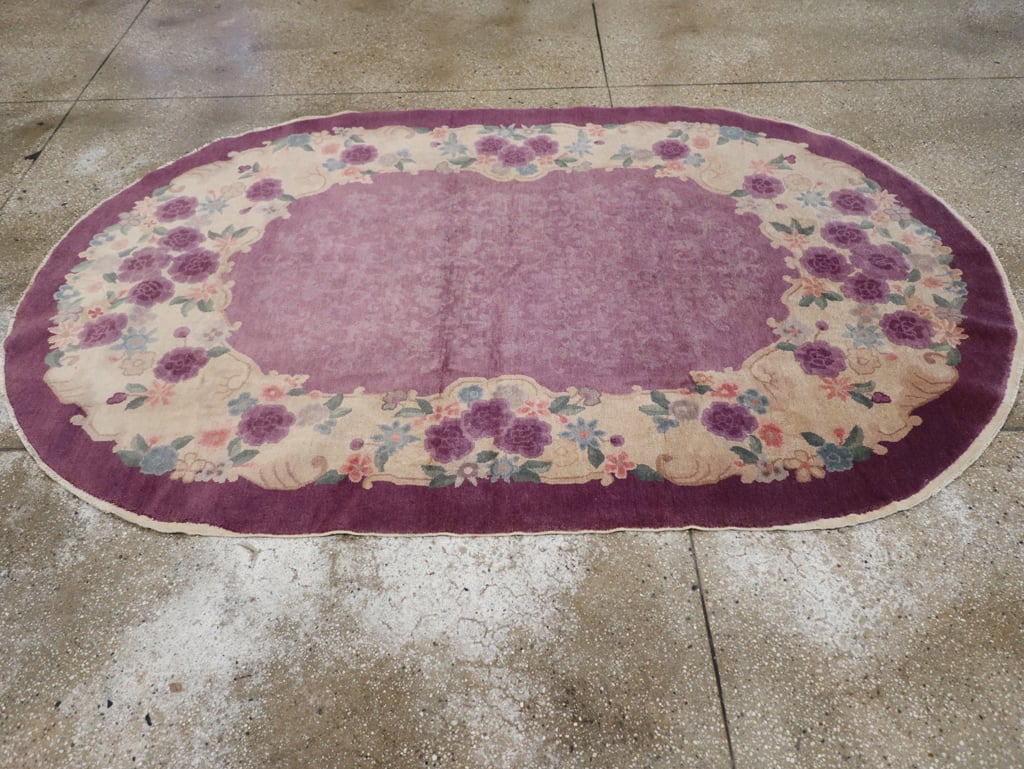 Round Oval Vintage Chinese Art Deco Accent Rug, No.30345 - Galerie Shabab