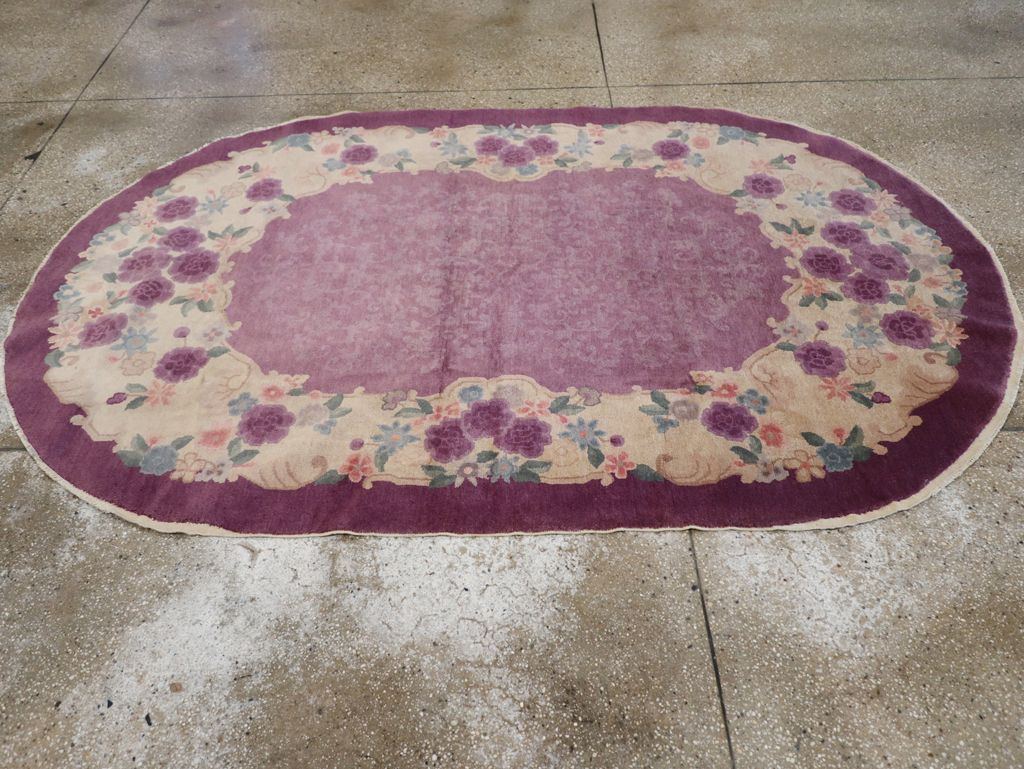 Round Oval Vintage Chinese Art Deco Accent Rug, No.30345 - Galerie Shabab
