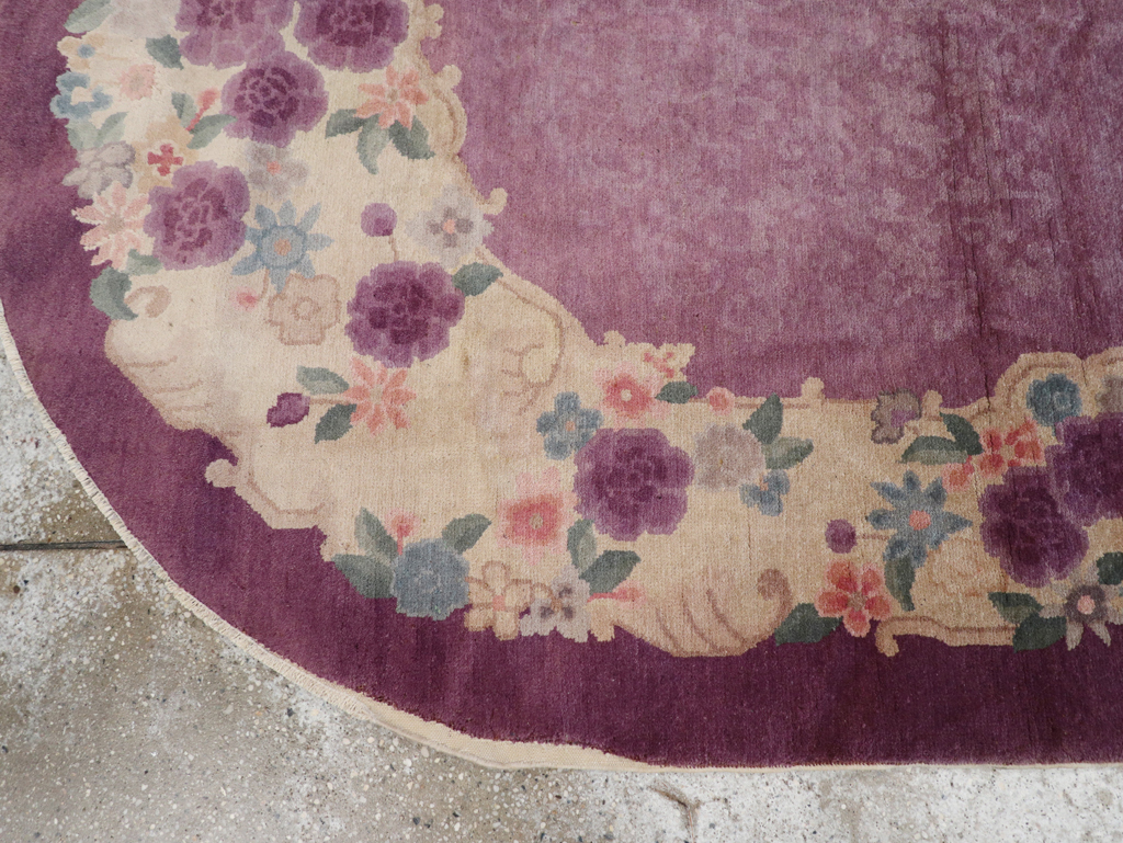 Round Oval Vintage Chinese Art Deco Accent Rug, No.30345 - Galerie Shabab